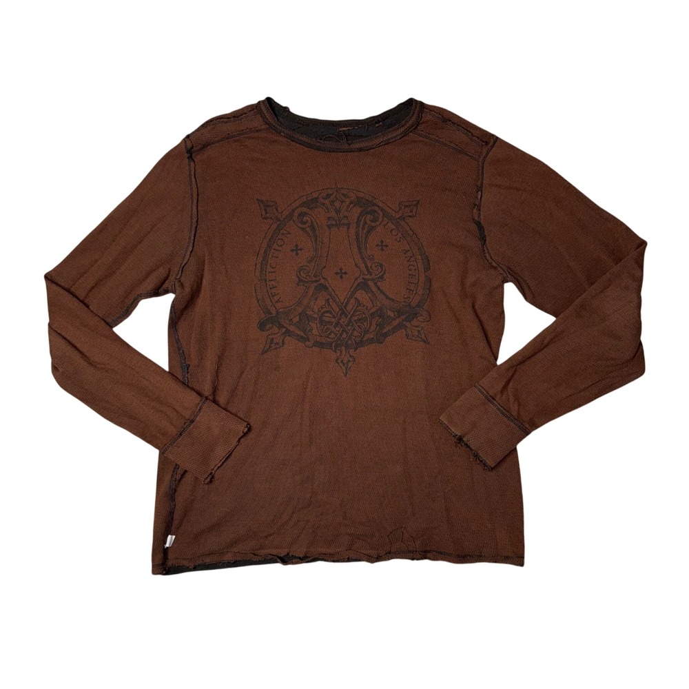 Affliction Reversible Thermal Shirt Mens‎ XL Brown Black Eagle Wings Y2K MMA